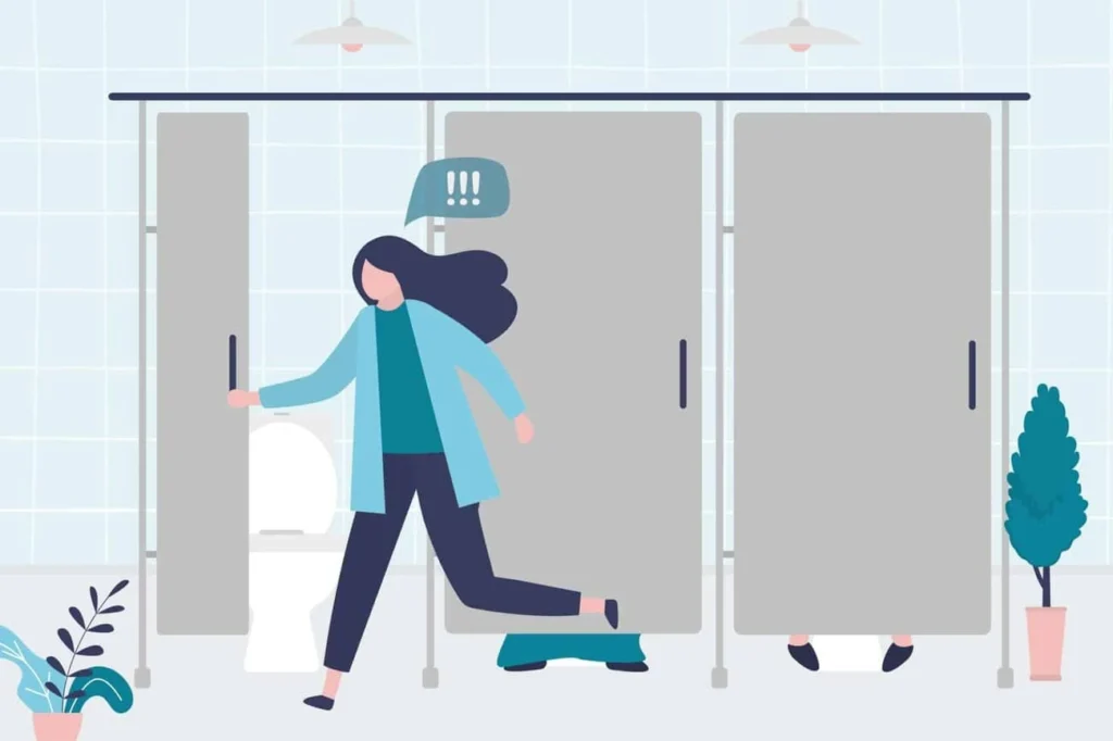 graphic of Urine incontinence Sutton woman running to the toilet.